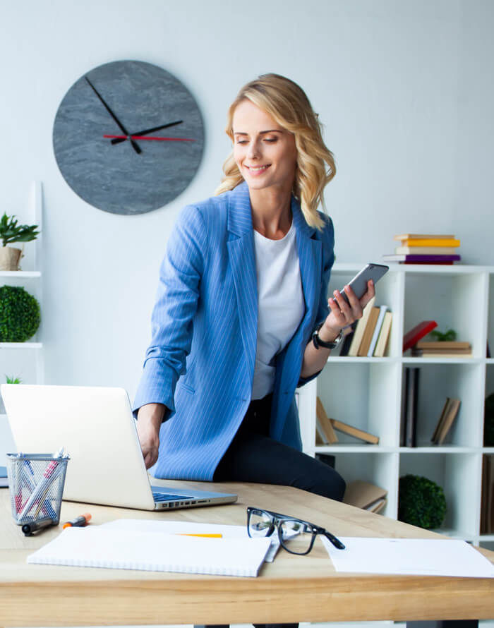 business woman using laptop working from home without a VPN