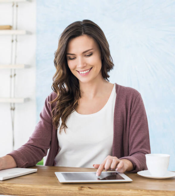 business woman happy about secure file sharing features